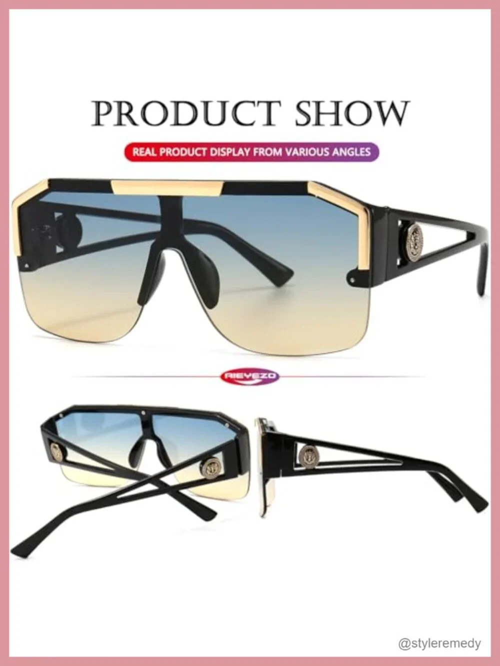 Square Oversized Sunglasses Shield Lens Metal Frame Retro Shades